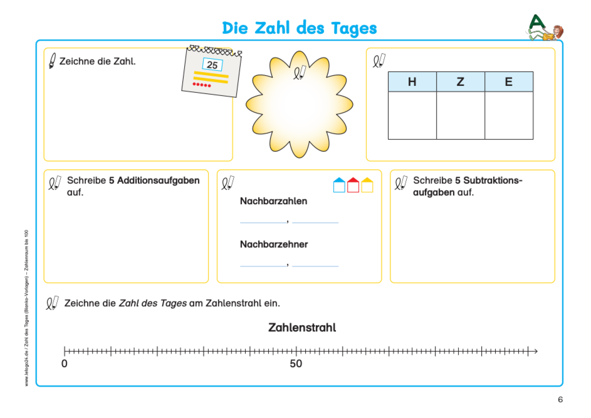 Arbeitsblatt des E-Books: `Zahl des Tages - Blanko-Vorlagen`