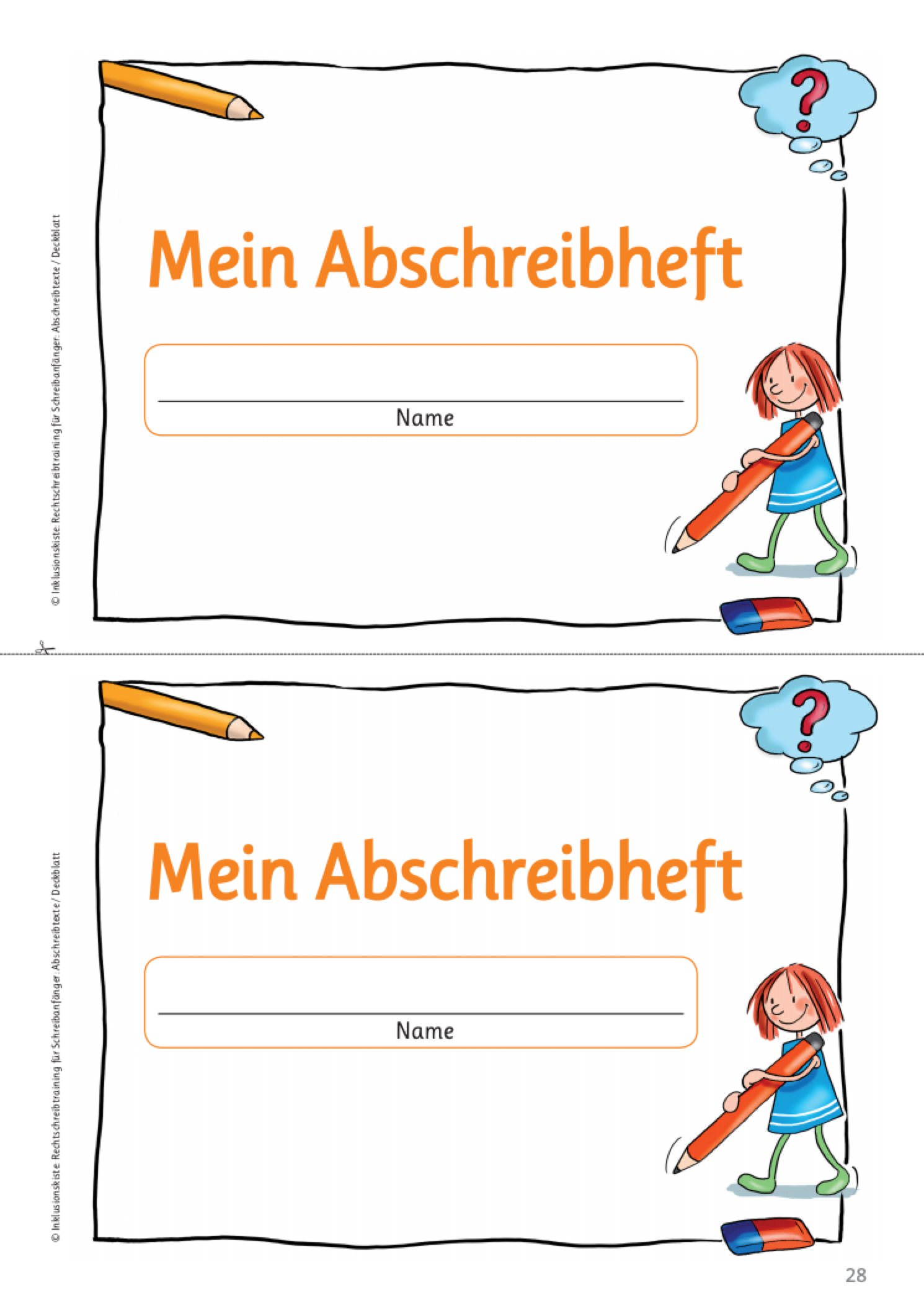 Zwei Deckblätter für Abschreibhefte im A5-Format