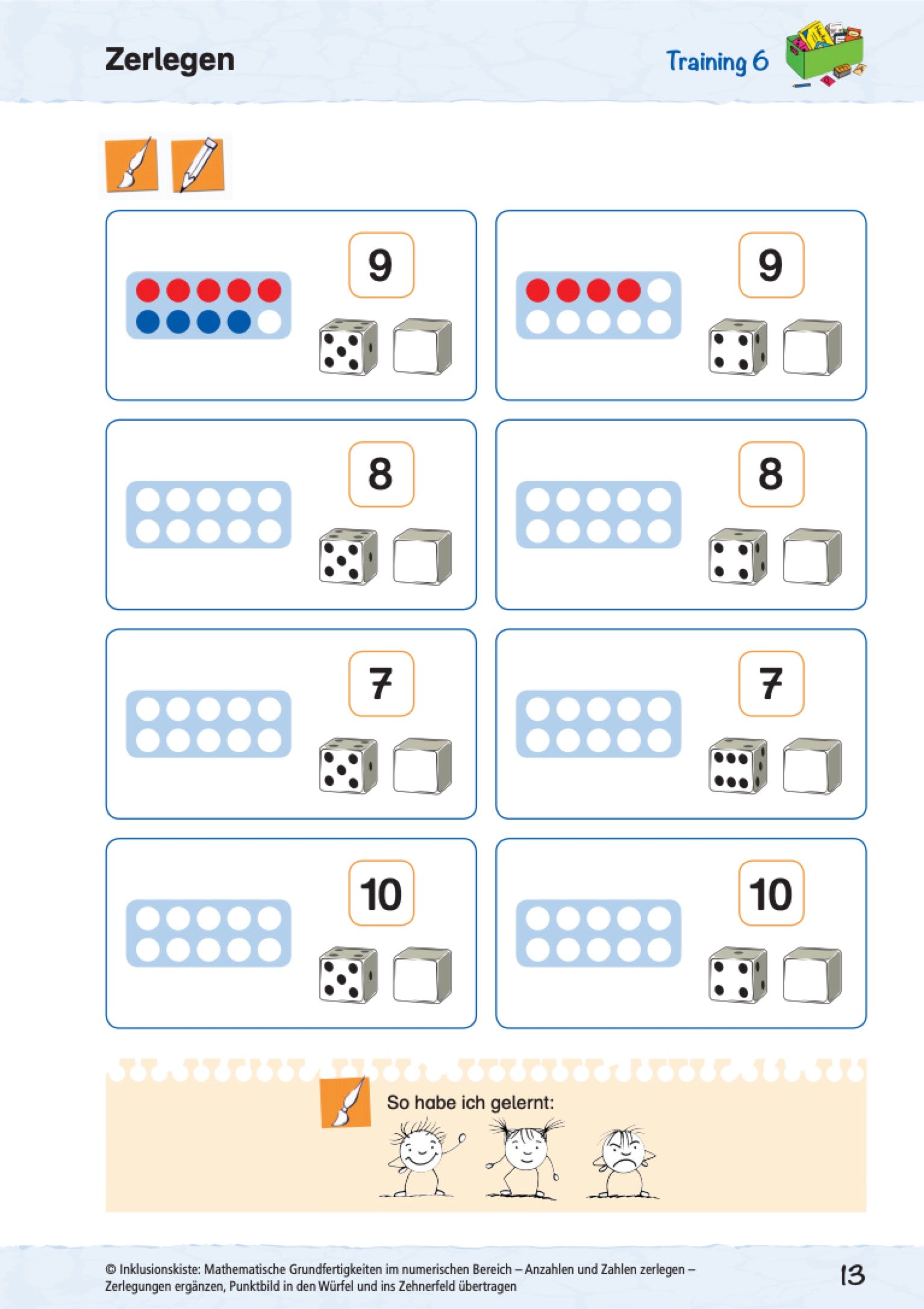 Arbeitsblatt mit anschaulicher Zahlzerlegung