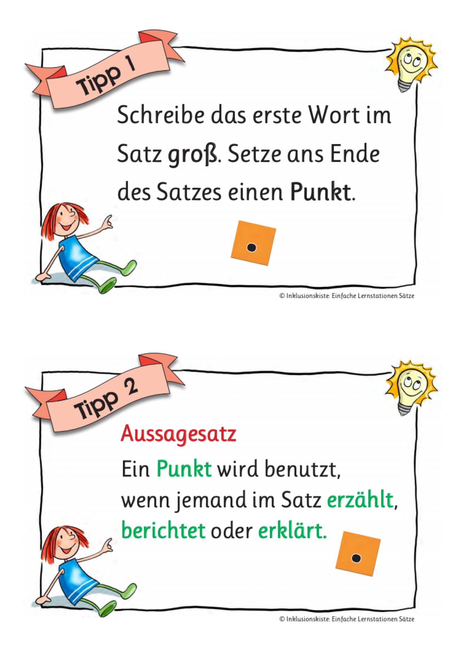 Tippkarte für den Grammatikunterricht in der Grundschule