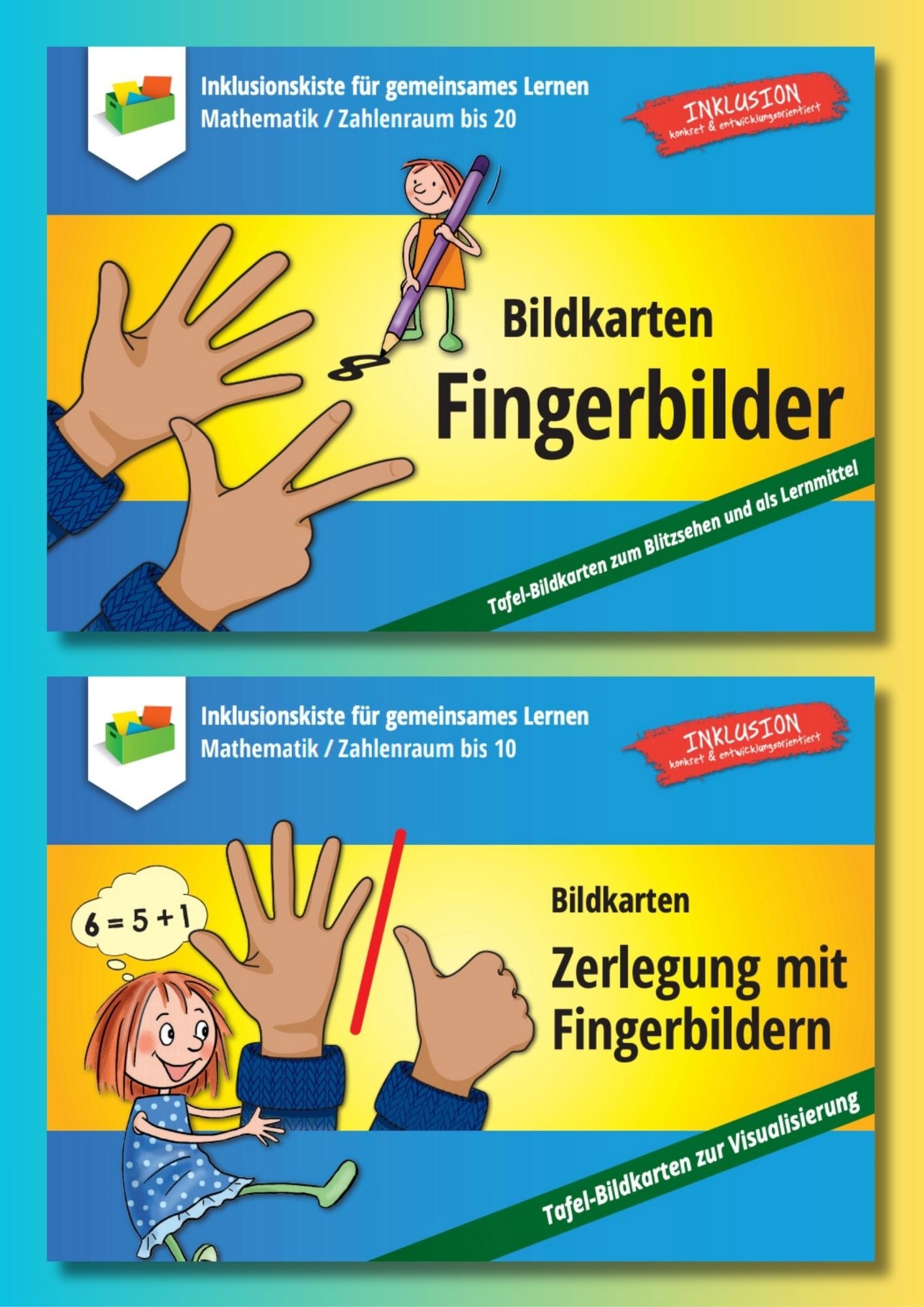 Cover des Materialpaketes "Bildkarten mit Fingerbildern" und zwei im Paket enthaltenen Covern.
