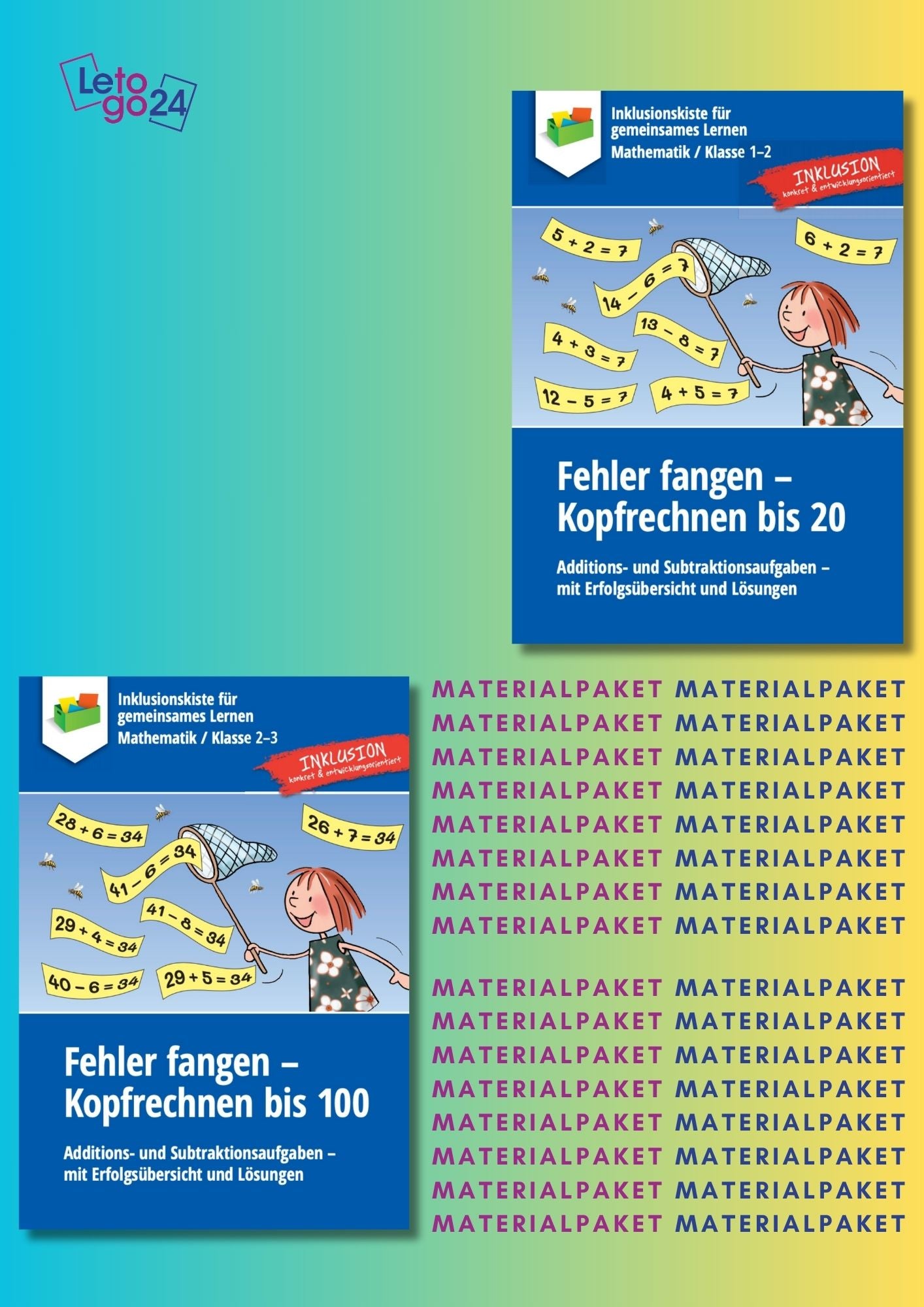 Cover des Materialpaketes: `Fehler fangen`; zeigt zwei Abbildungen der enthaltenen E-Books.