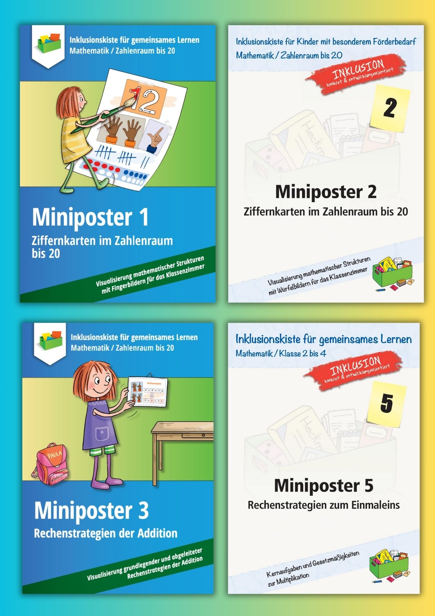 Cover des Materialpaketes: `Miniposter` mit vier Covergrafiken der im Paket enthaltenen Titel.