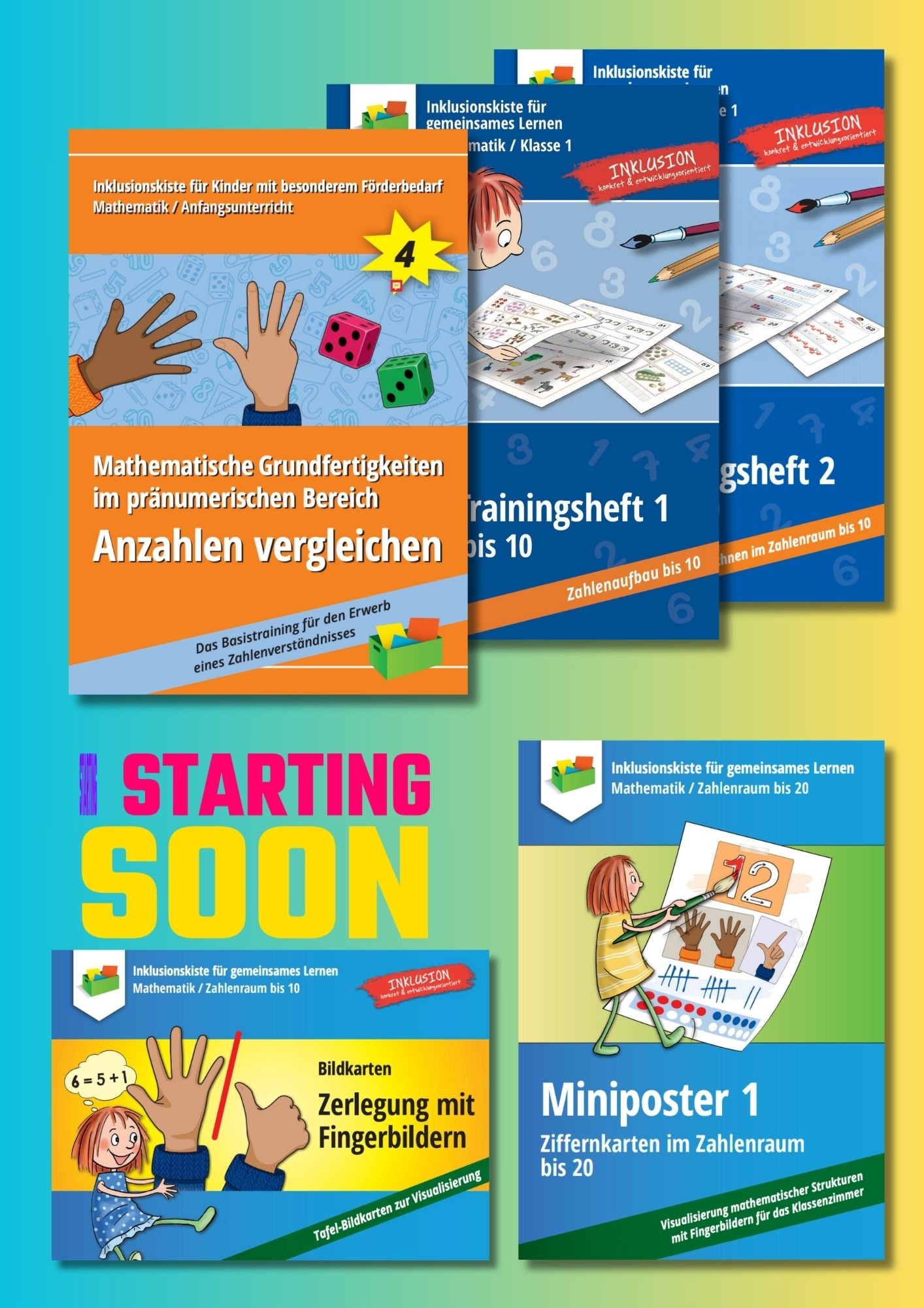 Cover des Materialpaketes: "`Schulstart 2025` mit fünf Coverbildern der im Paket enthaltenen Titel.