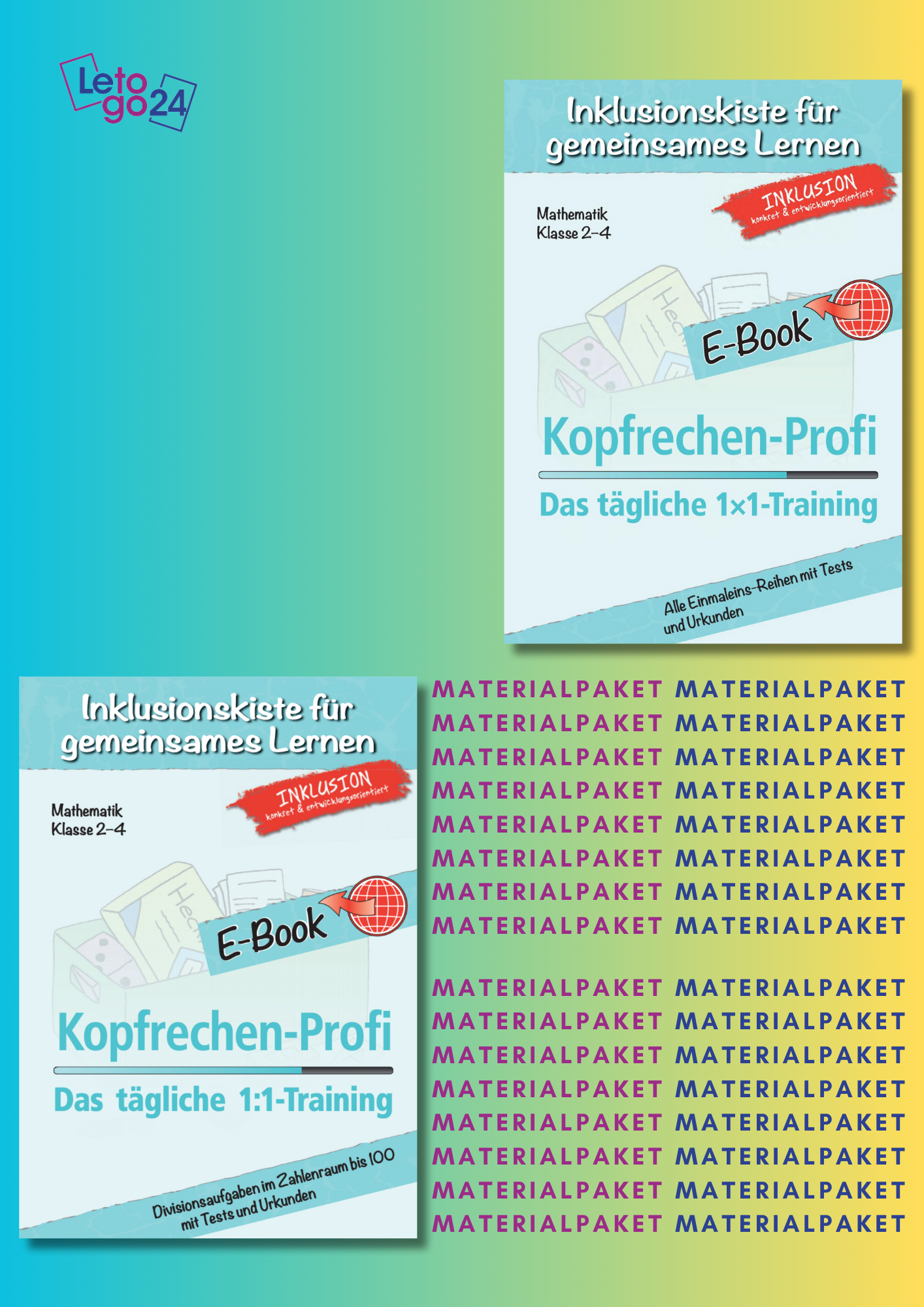 Cover des Materialpaketes mit zwei E-Books: "Kopfrechen-Profi: Das tägliche 1x1–Training" und  "Kopfrechen-Profi: Das tägliche 1:1–Training" . 