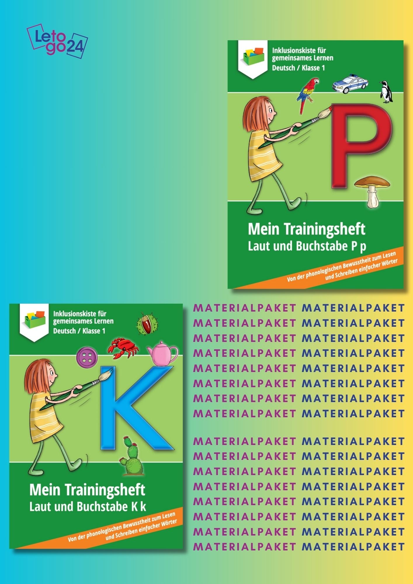 Cover des Materialpakets ‚`Meine Trainingshefte K & P‘; zeigt zwei Abbildungen der enthaltenen E-Books.
