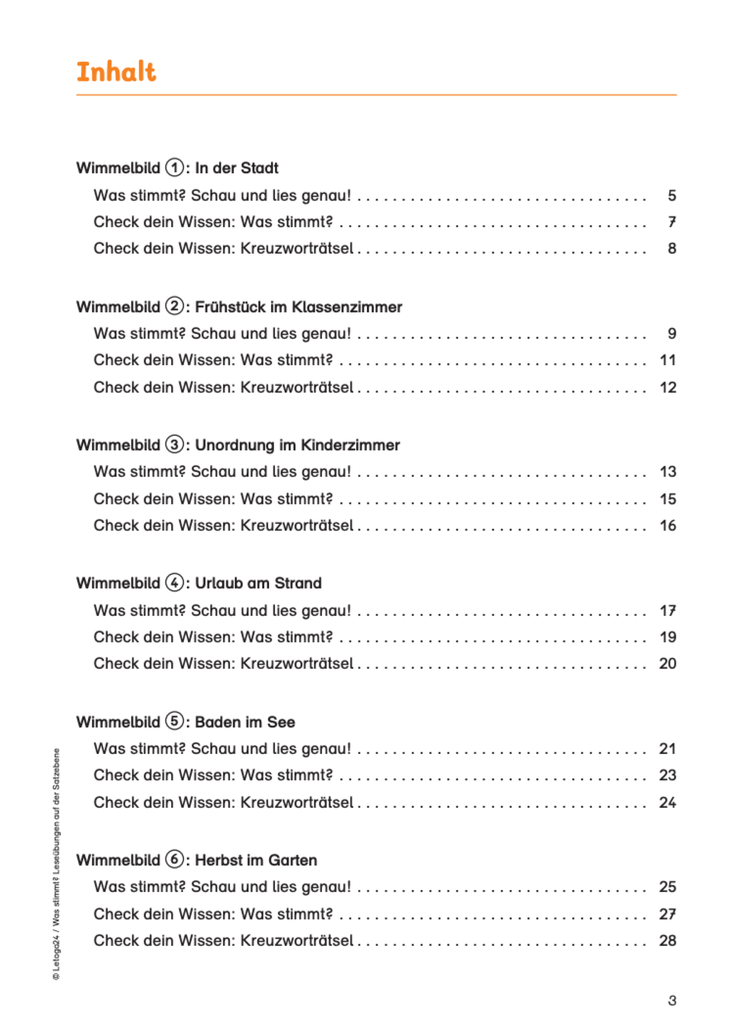 Inhaltsverzeichnis Teil 1 des E-Books: `Was stimmt? - Leseübungen auf der Satzebene` 