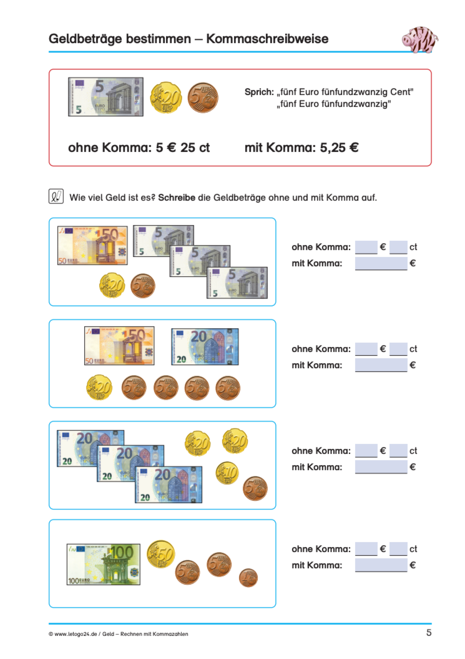Geldbeträge bestimmen - Kommaschreibweise / DIGITAL