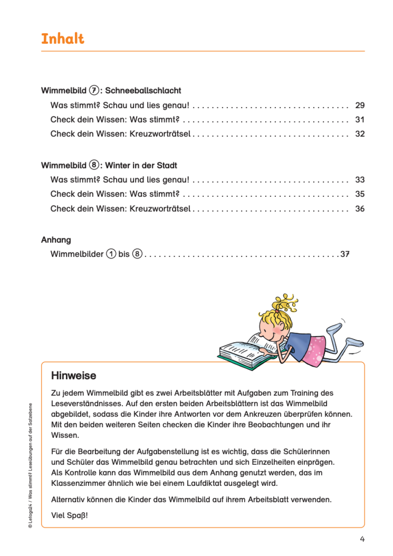 Inhaltsverzeichnis des E-Books: `Was stimmt? - Leseübungen auf der Satzebene`