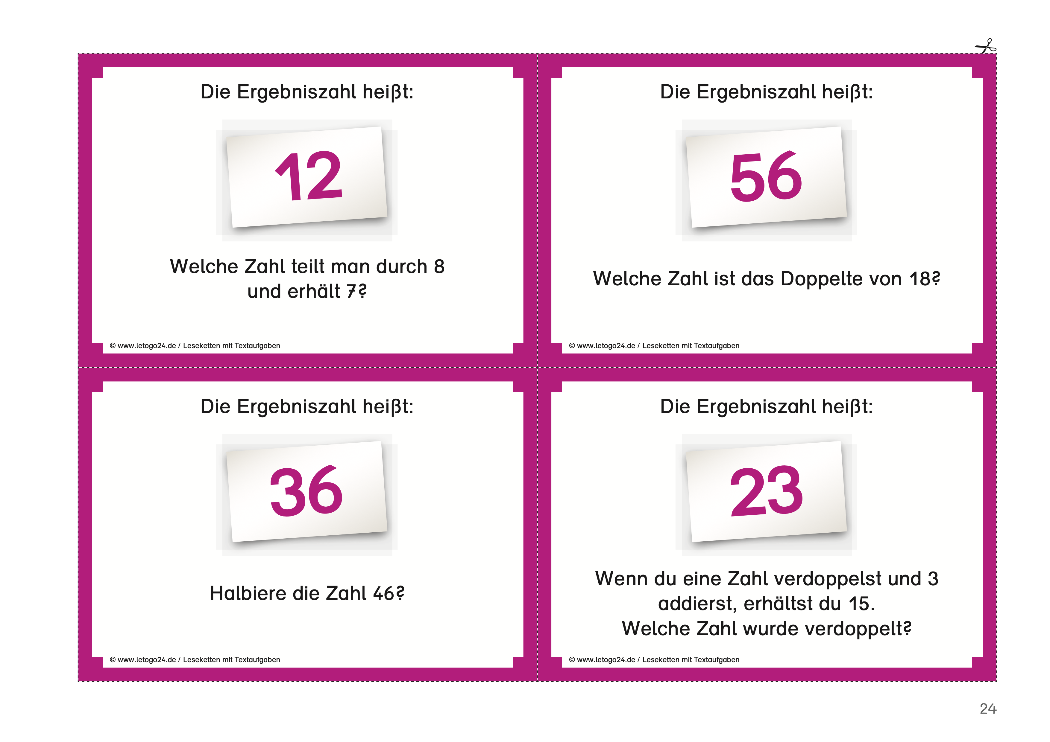 Lesekette der Multiplikation und Division – 2. bis 4. Klasse