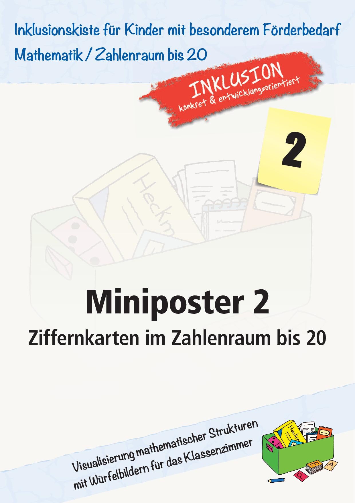Cover des E-Books ‚Miniposter 1 – Ziffernkarten im Zahlenraum bis 20‘ aus der Reihe "Inklusionskiste für gemeinsames Lernen – Mathematik / Zahlenraum bis 20". 
