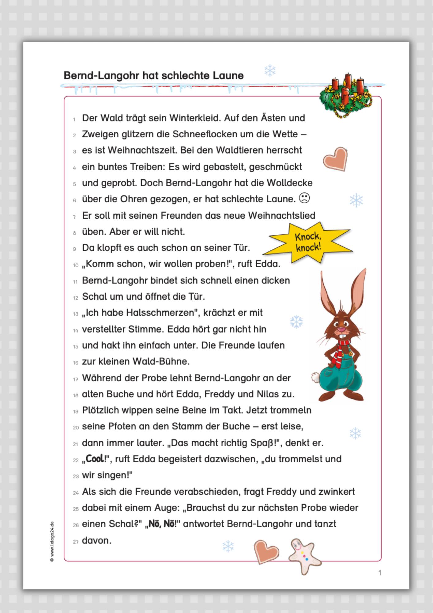 Lesetext zur Weihnachtszeit mit dem Hasen Bernd-Langohr