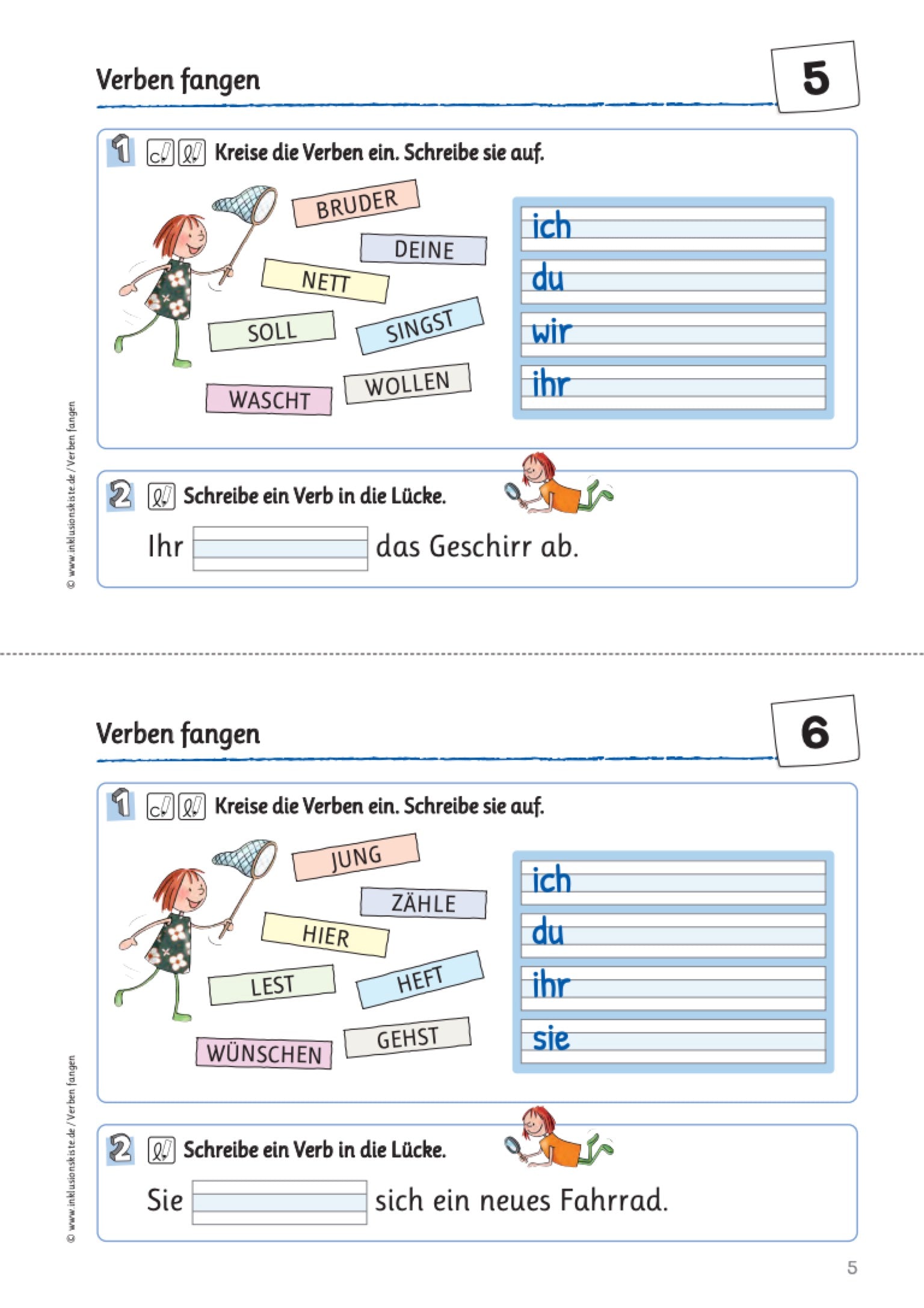 Arbeitsblatt des E-Books: `Verben fangen`