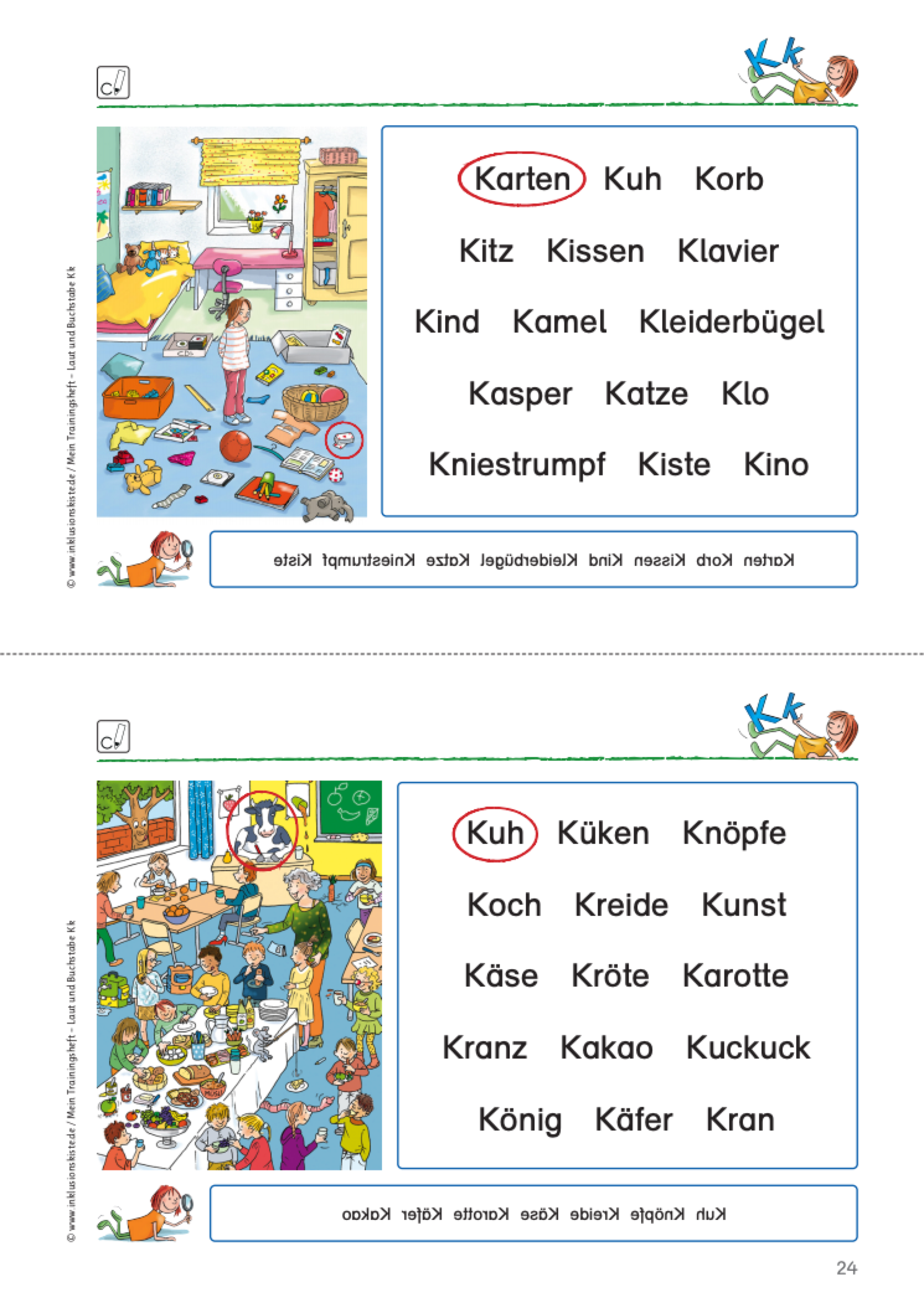Einfache Wörter mit K k lesen / DIGITAL