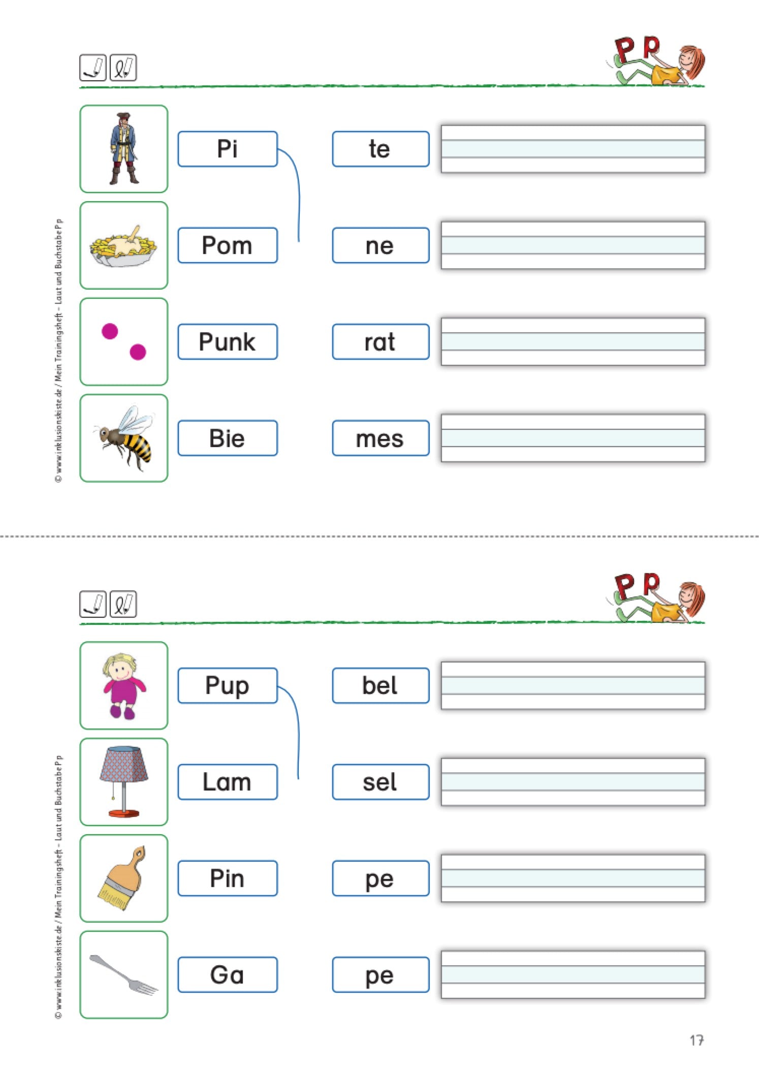 Arbeitsblatt des E-Books: Mein Trainingsheft: Laut und Buchstabe P p`