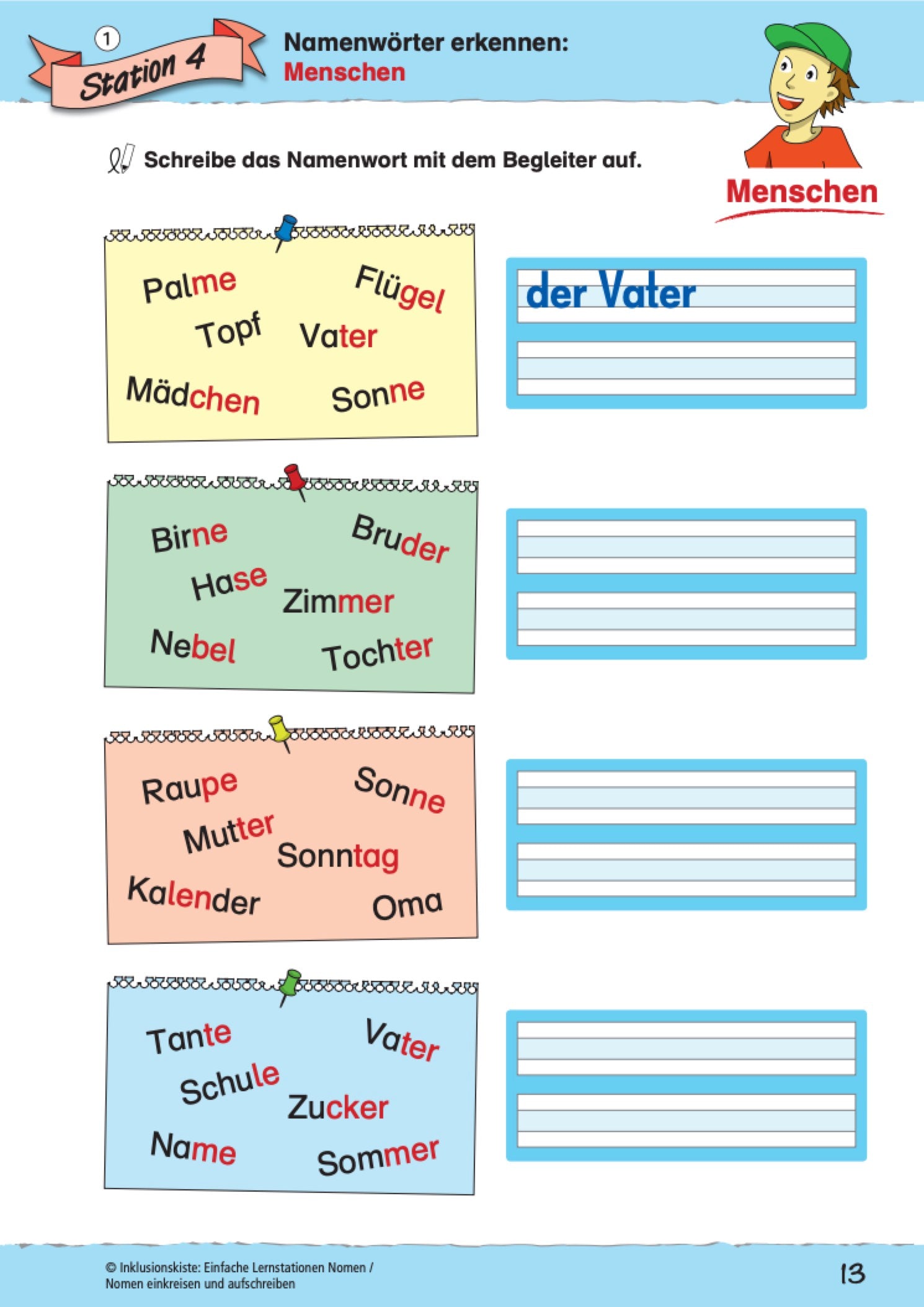 Arbeitsblatt für Grundschüler zum Thema Nomen