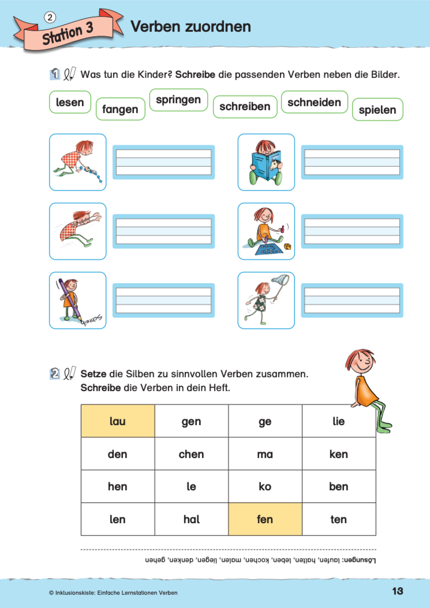 Arbeitsblatt des Materialpaketes: Rund ums Verb`