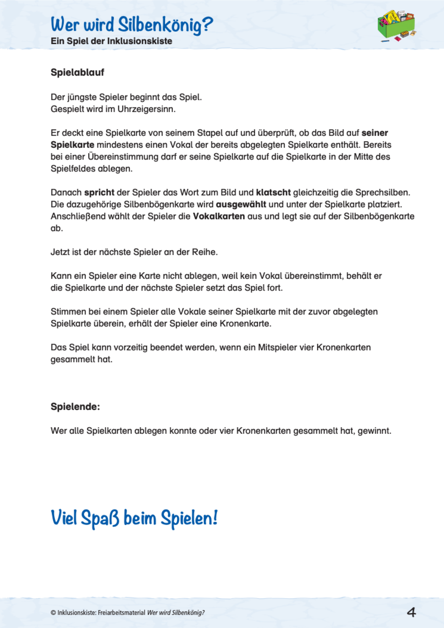 Spielanleitung: "Wer wird Silbenkönig?"